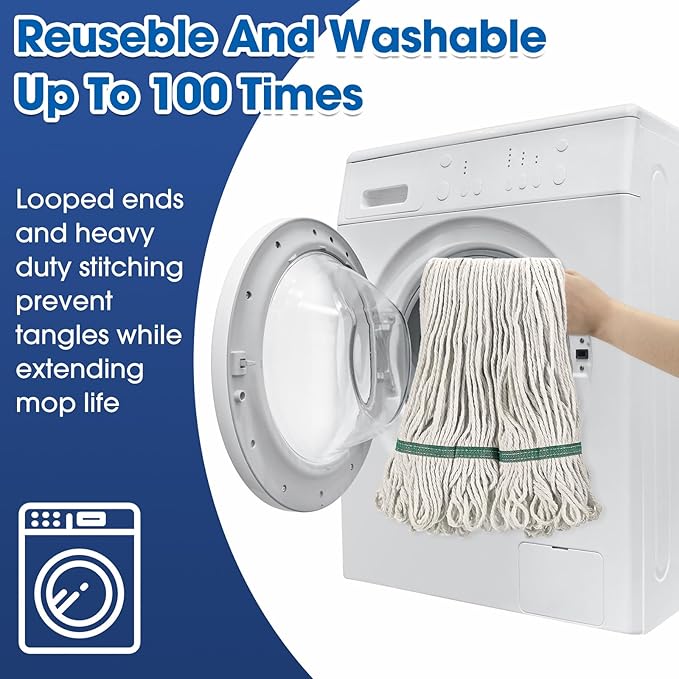 Eccliy 10 Pack Mop Heads Replacement Commercial Industrial Mop Heads Heavy Loop End Cotton String Heavy Duty Refills Wet Washable Refills for Home General Floor Cleaning (White,Green)