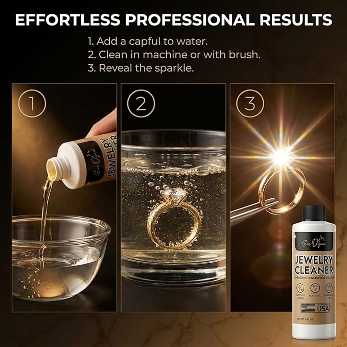 Ultrasonic Jewelry Cleaner Solution (16oz) Concentrated Jewelry Cleaner for Diamonds, Gold, Silver & More | Compatible with Ultrasonic Machine (s) - Made in USA