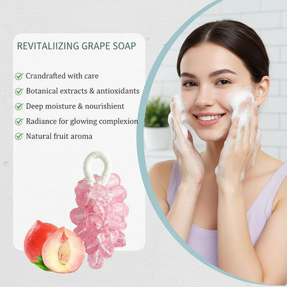 Grape Soap on a Rope Handmade, 25 Grapes Decorative Bath Bar, Soft Lather Cluster Soap for Hand, Face & Body, Multi-Use Hanging Scent Accent (1, Peach)