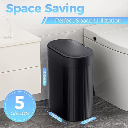 jinligogo 2 Pack 5 Gallon Bathroom Trash Can with Lid, Automatic Motion Sensor Black Trash Can, Touchless Slim Waterproof Garbage Bin for Kitchen, Bedroom, Office, and Bathroom