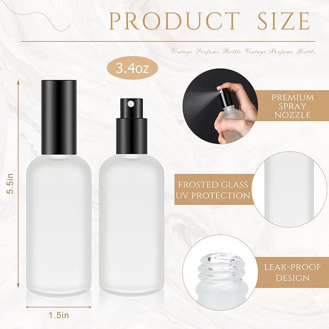 Tessco for you 1 Pcs Glass Spray Bottles Empty Perfume Atomizer Refillable Clear Decorative Empty Bottles with Fine Mist Sprayer Pump for Face Body Travel (Black,3.4 oz)