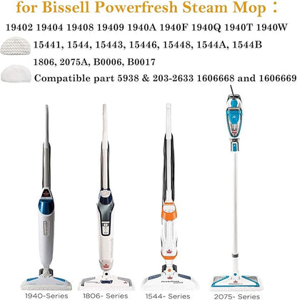 6 Pack Replacement Steam Mop Pads for Bissell Powerfresh Steam Mop 1940 1440 1544 1806 2075 Series, Model 19402 19404 19408 19409 1940a 1940f 1940q 1940t 1940w B0006 B0017,Washable Cleaning Pad
