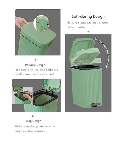 Feisco Small Trash Can with Lid,Small Bathroom Trash Can with Foot Pedal and Press Type Lid,Slim Step-On Trash Bin Wastebasket Garbage Can for Kitchen,Bathroom Office, Bedroom (Green, 2.6 Gallon)