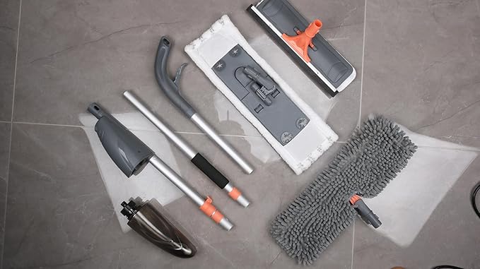 3-in-1 Spray Mop Set with Double-Sided Chenille, Microfiber, and Squeegee Pads - Lightweight Aluminum Handle, 520ML Water Tank, All-Floor & Window Cleaning (Stella - LV-S03)