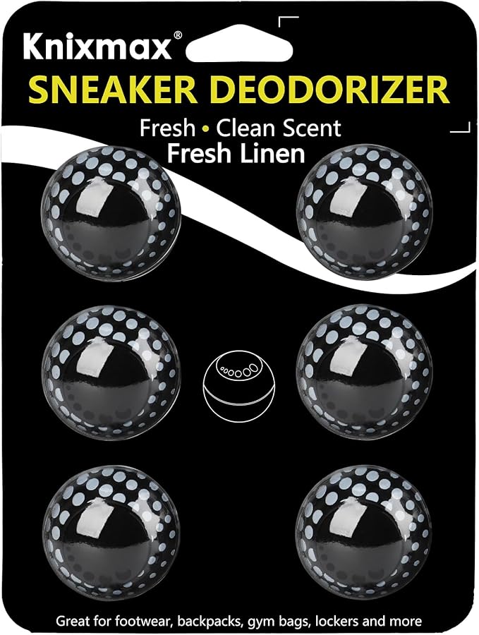 Knixmax Sneaker Deodorizer Shoe Freshener Balls, Odor Eaters for Shoes Boots Mules, Smell Eliminator Ball for Gym Gear Bags and Lockers, Fresh Linen Scent, Pack of 6, Black White