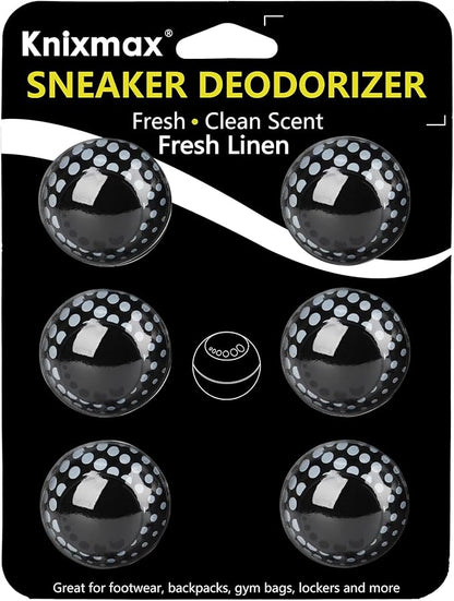 Knixmax Sneaker Deodorizer Shoe Freshener Balls, Odor Eaters for Shoes Boots Mules, Smell Eliminator Ball for Gym Gear Bags and Lockers, Fresh Linen Scent, Pack of 6, Black White