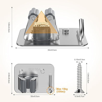 4 Pack Stainless Steel Mop and Broom Holder Wall Mount with Hook, Screw Drilling Mop and Broom Hanger, Single Heavy Duty Storage Rack for Laundry Garage Closet Garden Tool Organizer, Silver