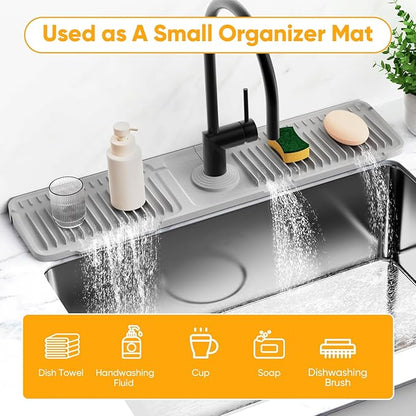 24'' Folding Faucet Mat for Kitchen Sink Splash Guard[7° Slope Fast Self-draining][Snap Lock Fit] Kitchen Sink Faucet Mat Splash Guard Kitchen Sink Area Water Splash Guard Behind Faucet Draining Mat