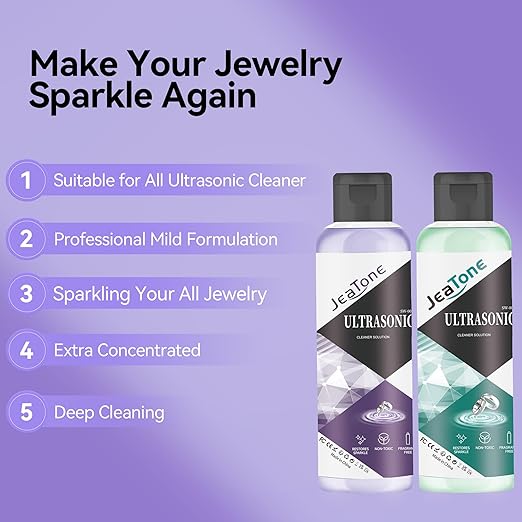 Ultrasonic Jewelry Cleaner Solution for Ultrasonic Cleaner Machine, Professional Cleaning of Jewelry, Diamonds, Gold, Silver, Remove Odors, Discoloration & Stains 2 Pack 4oz