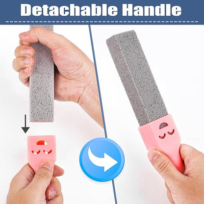 Navona 10 Pack Pumice Stone Scouring Sticks with 2 Universal Handles, Grey Pumice Stone Cleaner for Cleaning Toilets, Bathrooms, Kitchens, Spas and Pools