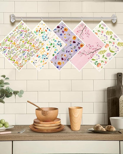 Miss Adola Swedish Dishcloths for Kitchen with Hooks - Reusable Dish Cloths for Washing Dishes Fast Drying Cute Fun 5 Pack Swedish Dish Towels Washable Cleaning Sponge, Elegant Flowers