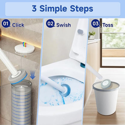 Disposable Toilet Cleaning Brush Kit with 18 Refill Heads, One-Press Release, Built-in Cleaning Solution, Wall-Mounted Storage, Ideal for Bathroom, Home, Rental and Airbnb