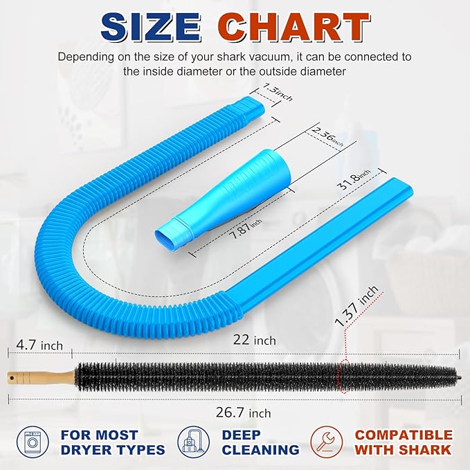 Sealegend 2 Pieces Dryer Vent Cleaner Kit, Dryer Lint Vacuum Attachment with Dryer Lint Remover Brush for Power Washer and Dryer Vent Vacuum Hose Cleaner Replacement Parts