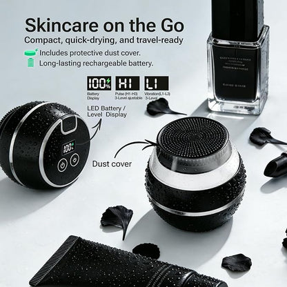 Electric Face Scrubber & Silicone Facial Cleansing Brush - Waterproof Sonic Face Brush Exfoliator with LED Screen, 3 Beauty Light Modes, Rechargeable Face Wash Brush for Deep Cleaning & Massage-Black