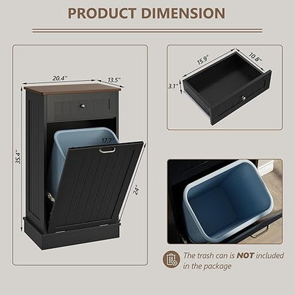 LOUVIXA Tilt Out Trash Can Cabinet, Hidden Trash Cabinet with Drawer, Wooden Dog Proof Trash Can Holder, Tilt Out Laundry Hamper, Garbage Can Holder (Black)