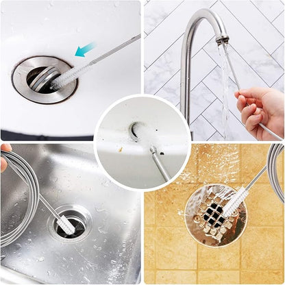 RayTour Extra-Thick Drain Brush with Stronger Spring 61-Inch Stainless Steel and Nylon Pipe Cleaner for Flexible, Curved & Slim Holes, Stronger Spring Version