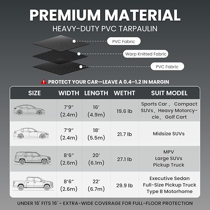 8’6" x 22’ Heavy-Duty Garage Floor Mat - 610GSM Commercial-Grade PVC Containment Mat with 1.2" Raised Edges to Trap Water, Mud, Snow & Oil, Waterproof Garage Floor Mat for Cars, Non-Slip