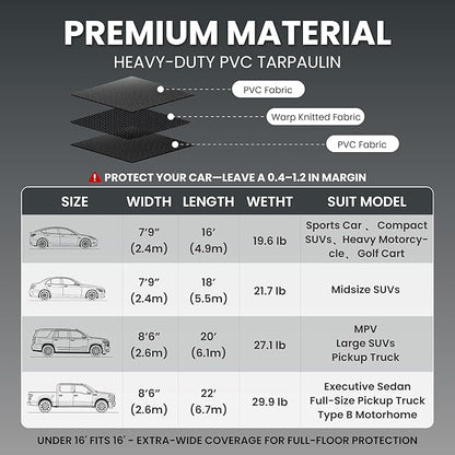 8’5" x20’ Heavy-Duty PVC Garage Floor Mat with Waterproof Protection for Cars, SUVs & Trucks – Non-Slip Durable Containment Mat for Garage Parking