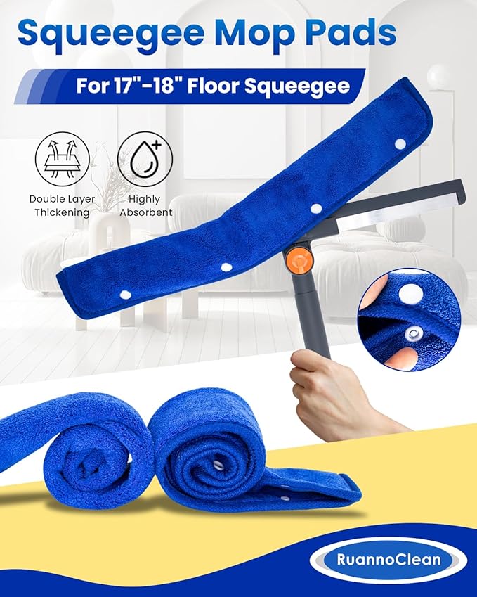 Floor Squeegee Pads, Microfiber, 45cm, 4 Pack, Blue, Mop Replacement Pads, Floor, Wall