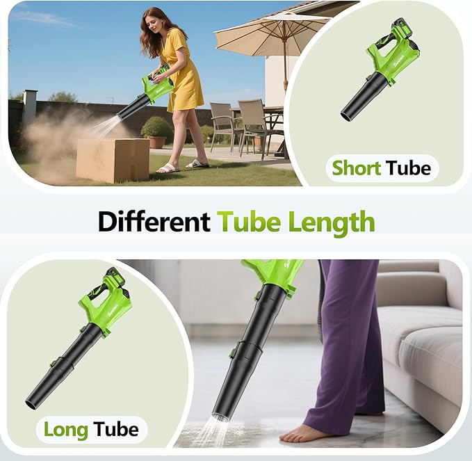 Leaf Blower Cordless with 2 x 3.0Ah Battery and Charger, 680CFM 260MPH Electric Blower with 2 Speeds, 20V Handheld Leaf Cleaner for Lawn Care, Blowing Leaves, Dust, Snow, Gravel for Patio, Yard, Green