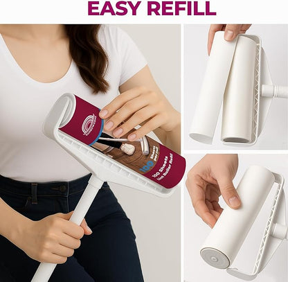 RainbowZone 9.5" Extra Wide Lint Roller for Pet Hair Removal - Extendable Long Handle with 300 Super Sticky Sheets for Furniture, Couch, Car & Carpet Cleaning - Large Pet Hair Remover with 3 Refills
