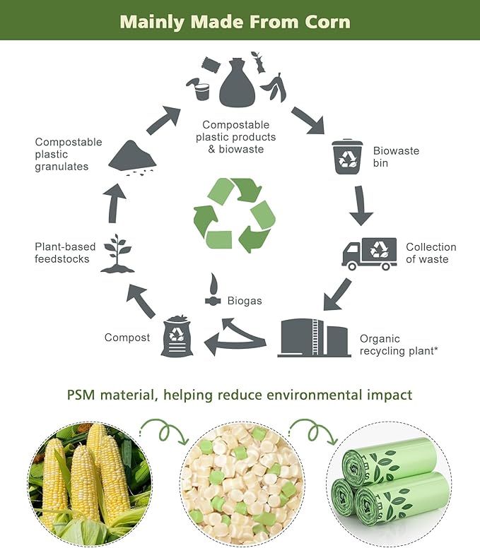 Compost bags 13 gallon 60 Packs, Large Compostable Trash Bags，AYOTEE Biodegradable Trash Bag 13 gallon,Thicked Tall kitchen Garbage Bag Unscented