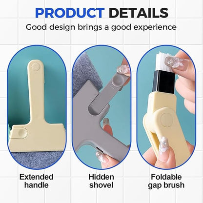 Window Track Cleaner, 4-in-1 Window Groove Cleaning Brush with Scraper and Dust Remover, Multi-Function Gap Cleaning Tool for Window Slider Dead Corners and Grime Removal, 5.31 x 6.3 Inch (Gray 3)