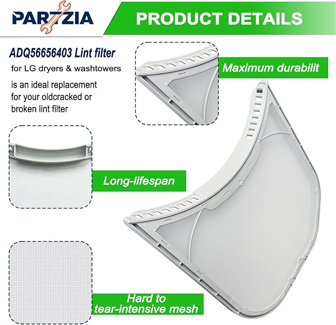 ADQ56656403 Dryer Lint Filter Replacement for LG Dryer & WashTowers, Durable Dryer Lint Screen Trap with Dryer Vent Lint Brush - Replaces ADQ56656403 AP4457244 1462822 AP7012980 PS16546780