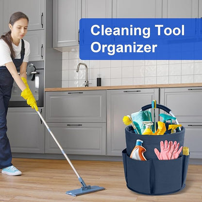 Cleaning Caddy with Handle, Cleaning Products Organiser, 17L Foldable Storage Basket, Cleaning Caddy Organiser, Portable Multi Cleaning Bucket Bag for Home, Garden (Dark Blue)
