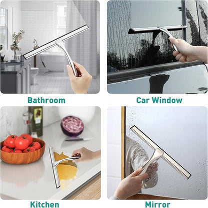 Shower Squeegee for Glass Doors,12-Inch Shower Glass Squeegee, Sliver Shower Squeegee for Shower Doors,Mirror,Windows, with Shower Door Hook and Adhesive Hook