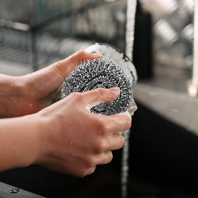 ULTECHNOVO 6pcs Steel Scrubber Sponges for Dishes Sturdy Cleaning Balls for Pots and Pans for Home and Commercial Use Effort-Saving Design Long-Lasting Clean