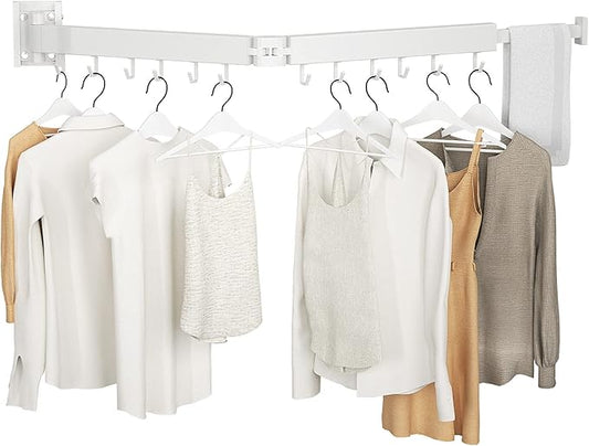 Kelisiting Foldable Clothes Drying Rack, 2 Fold Laundry Drying Rack Wall Mount, [No Drilling] Folding & Durable Space Saver for Laundry, Balcony, Bathroom, Patio, Dormitory, Apartment-White