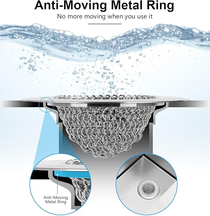 WOKDADA Upgraded Kitchen Sink Drain Strainer, Patented Reversible Kitchen Sink Strainer, 304 Stainless Steel Sink Strainer Basket, Anti-Clogging & Handmade, Fit US Standard 3-1/2'' Sink Hole