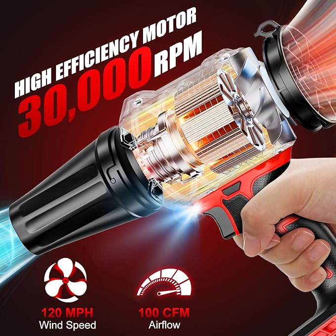 Cordless Leaf Blower Compatible for Milwaukee 18V Battery - Brushed Motor(Tool Only), 30,000 RPM Variable Speed Mini Garden Blowers with LED + 2 Nozzles, for Leaves, Dust, Driveway, Patio, Lawn, Deck