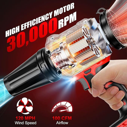 Cordless Leaf Blower Compatible for Milwaukee 18V Battery - Brushed Motor(Tool Only), 30,000 RPM Variable Speed Mini Garden Blowers with LED + 2 Nozzles, for Leaves, Dust, Driveway, Patio, Lawn, Deck