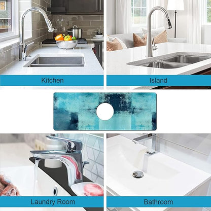 Kitchen Sink Splash Guard Faucet Mat Super Absorbent Fast Drying Mat Sink Gadgets Splash Guard Behind Faucet Drip Catcher for Kitchen (Blue, 15x5.5in)