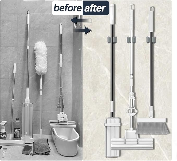 3-H 25 Pack Mop and Broom Holder Big Size Hanging 1 KG Extra,Broom Hanger Wall Mount for Hanging and Organizing Shove Rake Yard Tools in Shed Kitchen Laundry Room Bathroom Garden(Grey)