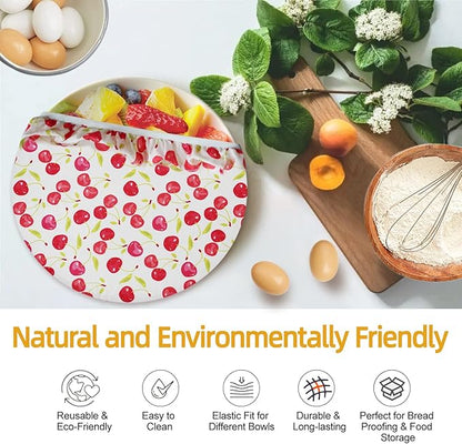 4PCS Reusable Beeswax Bowl Covers for Bread Proofing, Washable Sourdough Proofing Covers, Elastic Cotton Dish Domes for Food Storage