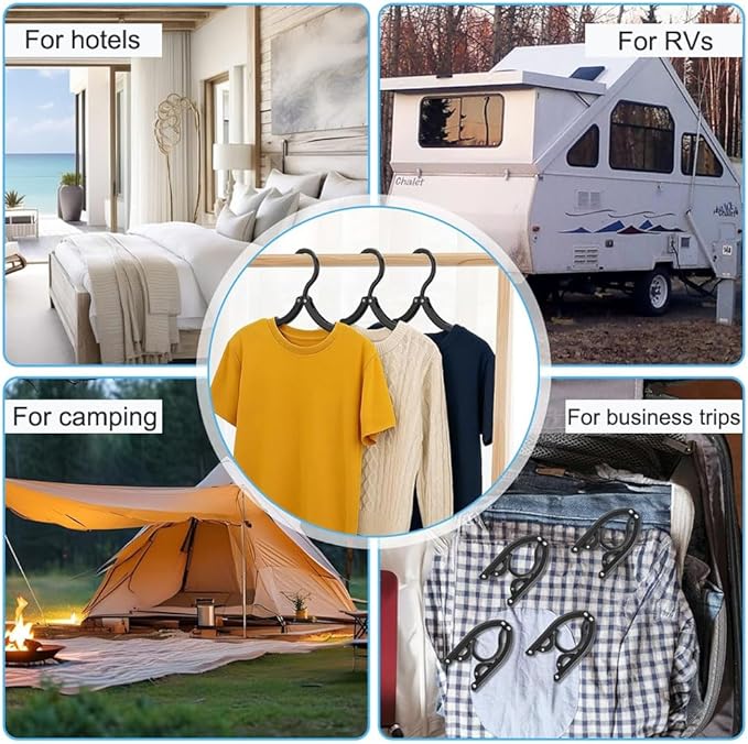 Foldable Travel Hangers,Essentials for Laundry,Portable and Collapsible with Hook,Essentials for Cruise Ship,Vacation,Camping,RV,Road Trip,Hotel,Business Travel, Student Apartment 20 PCS (Black)