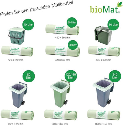bioMat Compostable Trash Bags 4 Gallon, 50 Count, Small flat top Kitchen Food Scrap Bin Liners, BPI, CMA and OK Compost HOME certified, Meets the ASTM D6400 Standard