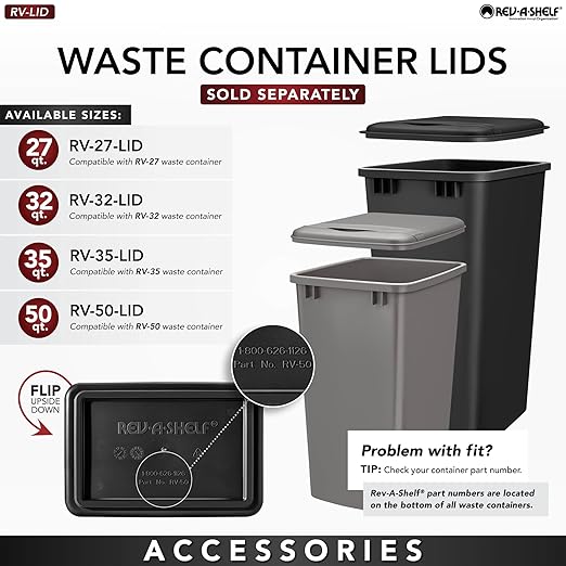 Rev-A-Shelf Top Mount Double Pullout Under Cabinet 50 Quart Kitchen Trash Cans w/Soft-Close for Full Height Cabinet, 150 Pound Rated Full-Extension Slides, 4WCTM-2150BBSCDM-2