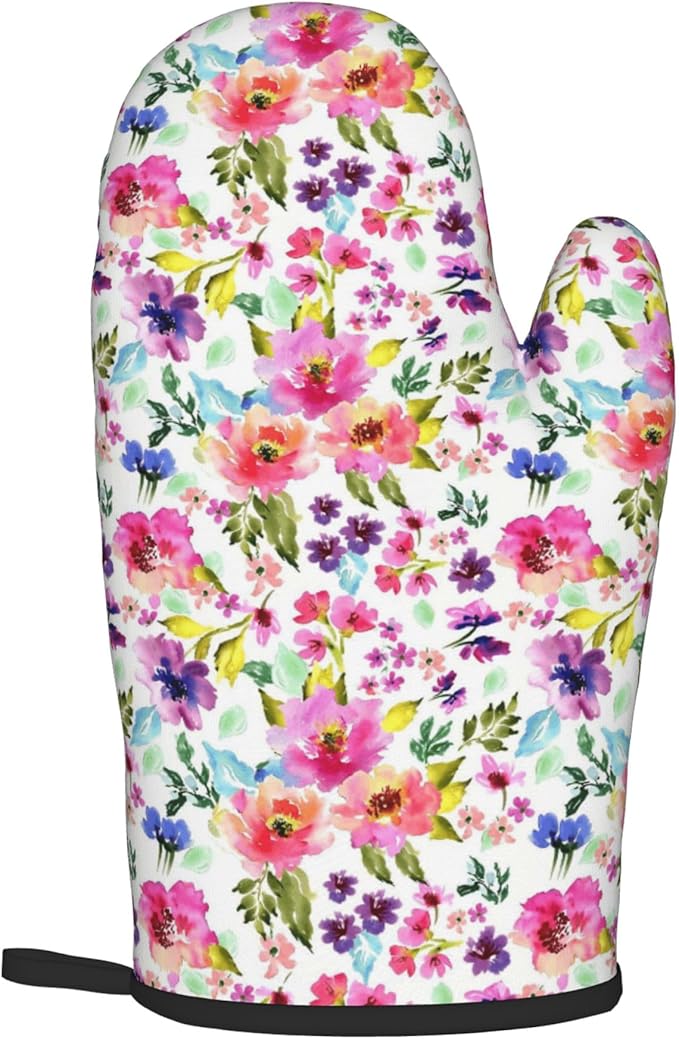 Floral Oven Mitts and Pot Holders Sets Spring Summer Kitchen Mitts Colorful Blossom Potholders 2PCS Wildflower Oven Gloves Hot Pads for Kitchen Baking Cooking