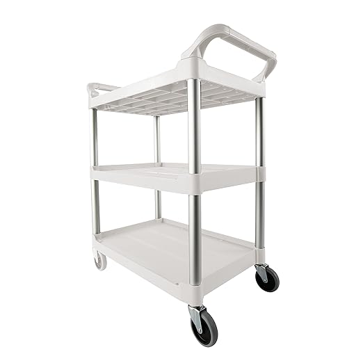 Rubbermaid Commercial Products Plastic Utility Service Cart with Wheels, White, 200 lbs Capacity, for Foodservice/Restaurant/Cleaning/Warehouse/Garage