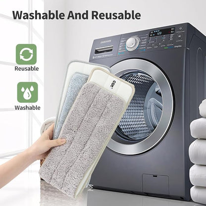 CQT Replacement Flat Floor Mop Reusable Washable Microfiber Pads for Floor Care System 2 Wet and 2 Dry Mop Pads Packed (24")