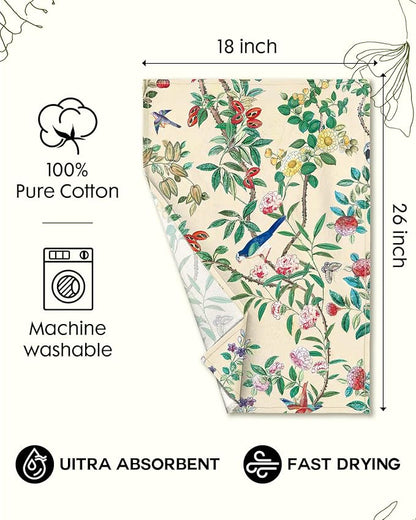 Miss Adola Flour Sack Kitchen Towels - Set of 2 Spring Dish Towels with Hanging Loop 18x26 Inch Absorbent Reusable Cotton Cloths for Cleaning Cute Design Home Decorative Housewarming, Leaf Flower Bird