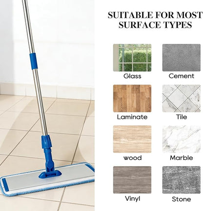 17.5'' Microfiber Mop for Floor Cleaning-Blue Flat Floor Mop with 58'' Stainless Steel Handle- 4 Reusable Washable Replacement Pads-Wet & Dry Use for Hardwood Tile Laminate-Home Kitchen Bathroom