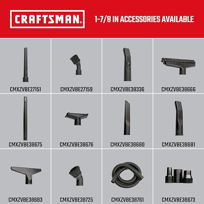 CRAFTSMAN CMXZVBE38725 1-7/8 in. Dusting Brush Wet Dry Vac Attachment, Industrial-Grade Shop Vacuum Accessory for Cleaning Stubborn Debris, Fits 1-7/8 in. Hose Diameter