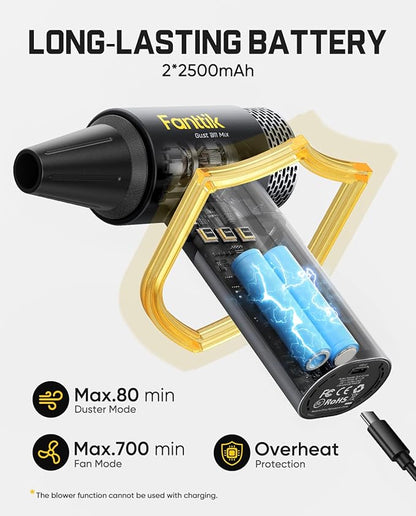 Fanttik Gust B11 Mix 110000RPM Compressed Air Duster, 2-in-1 Electric Air Duster & Portable Fan, 100 Stepless Gears, One-Tap Booster, Rechargeable Dust Blower for PC, Electronics, Outdoor Cooling