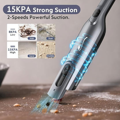 Cordless Handheld Vacuum, Lightweight Portable Hand Vacuum Cleaner with LED Light,Rechargeable Hand Held Vacuum with One-Touch Empty, Powerful Suction for Office, Home,Car, Silver