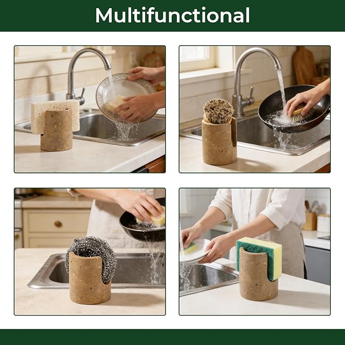 Marble Sponge Holder for Kitchen Sink Rustic Farmhouse Decor,Dish Sponge Holder Kitchen Sink Sponge Caddy (Dark Camel)